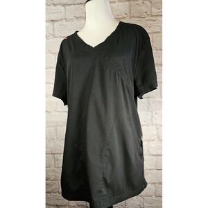Koi Lite Women's Black Scrub Top Size L Slim Fit V-neck Style Dobby‎ 3 pockets